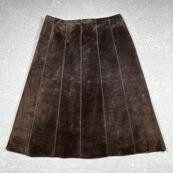 Allan Denis Skirt Womens Size 4 Chocolate Brown Suede Leather Pencil - Picture 1 of 9